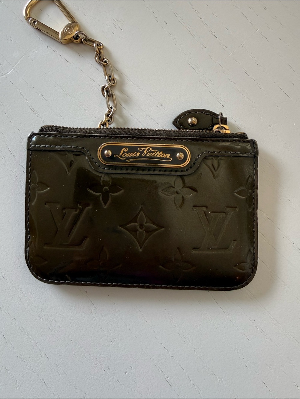 Louis Vuitton gold/olive green Vernis Monogram Key Coin Pouch